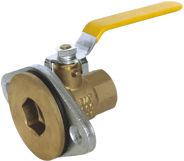 Flanged ball valve with wall hang fixing sheet
